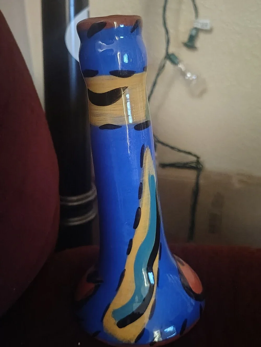 Hand-Painted Blue Ceramic Vase by